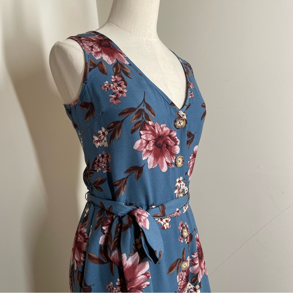 Xhilaration Womens Dk.Teal Floral Print Button Front- SZ S - Sleeveless Jumpsuit - Picture 6 of 11